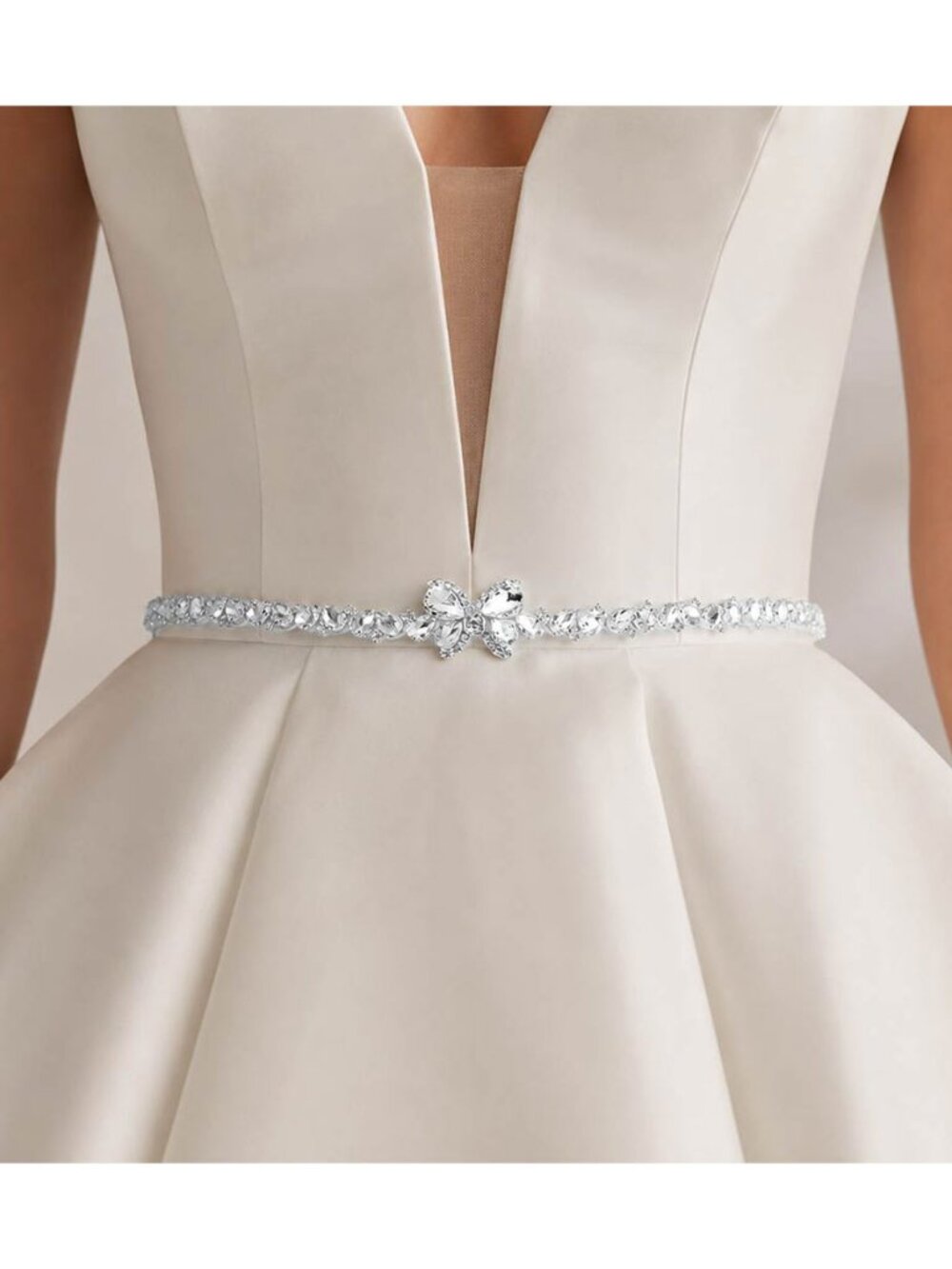 Tigerstars Silver Stone Cluster Sash Ribbon Bridal Wedding Belt Headband